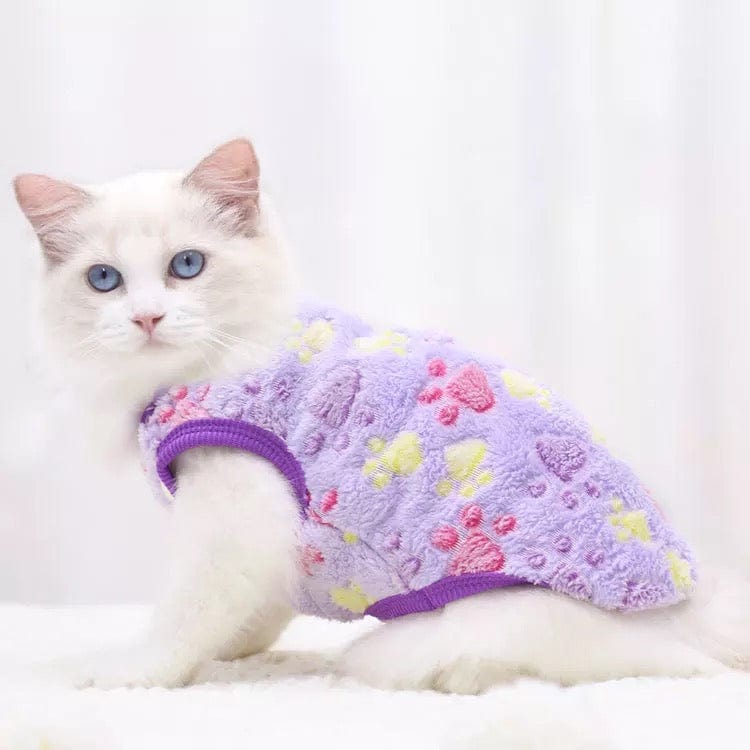 KUTKUT Cute Paw Print Fashion Soft Flannel Fleece Shirt for Small Puppy/Cat-T-Shirt-kutkutstyle